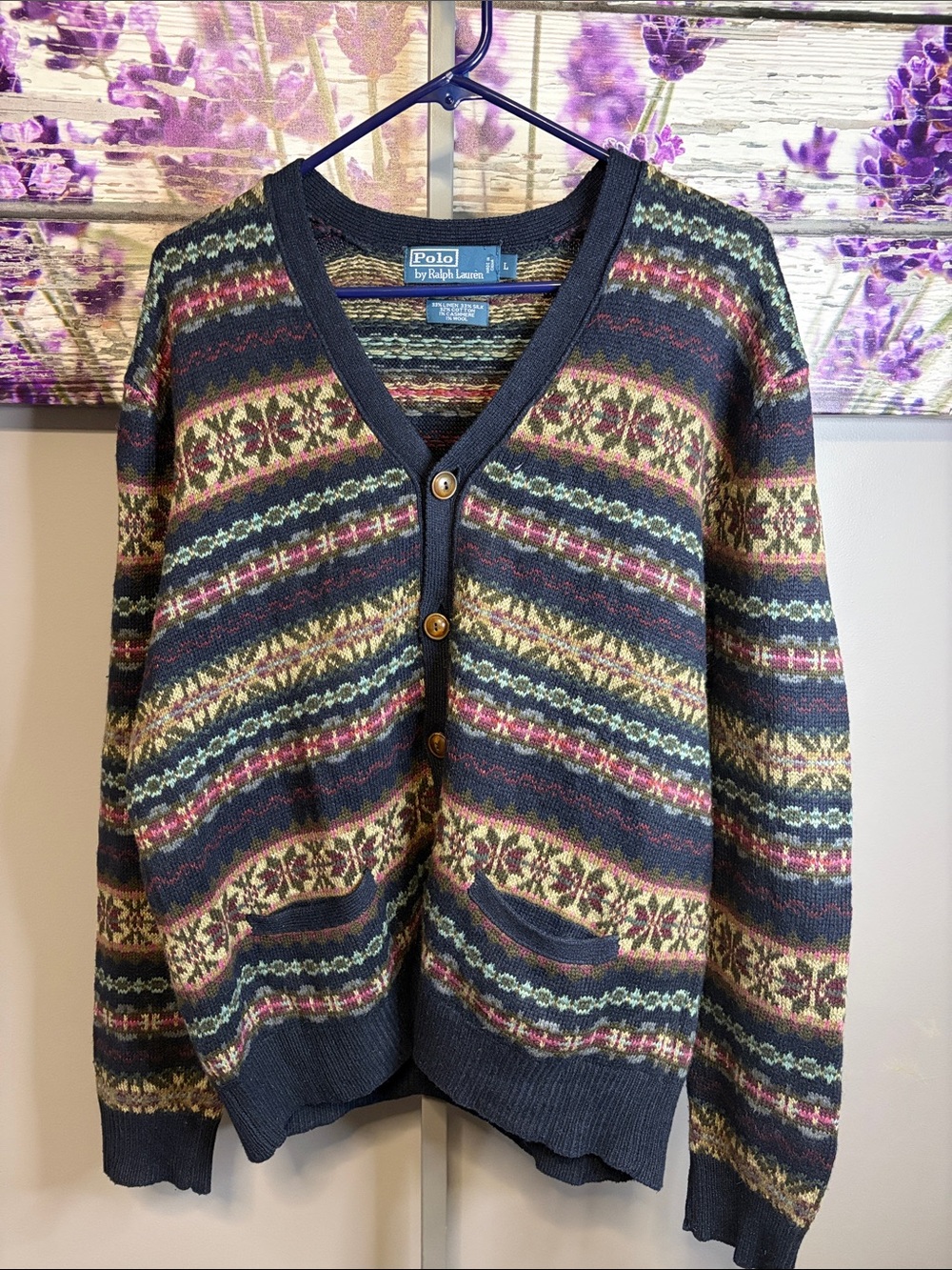 Vintage Polo by Ralph Lauren Navy Multicolor Fair Isle Knit Cardigan Sweater
